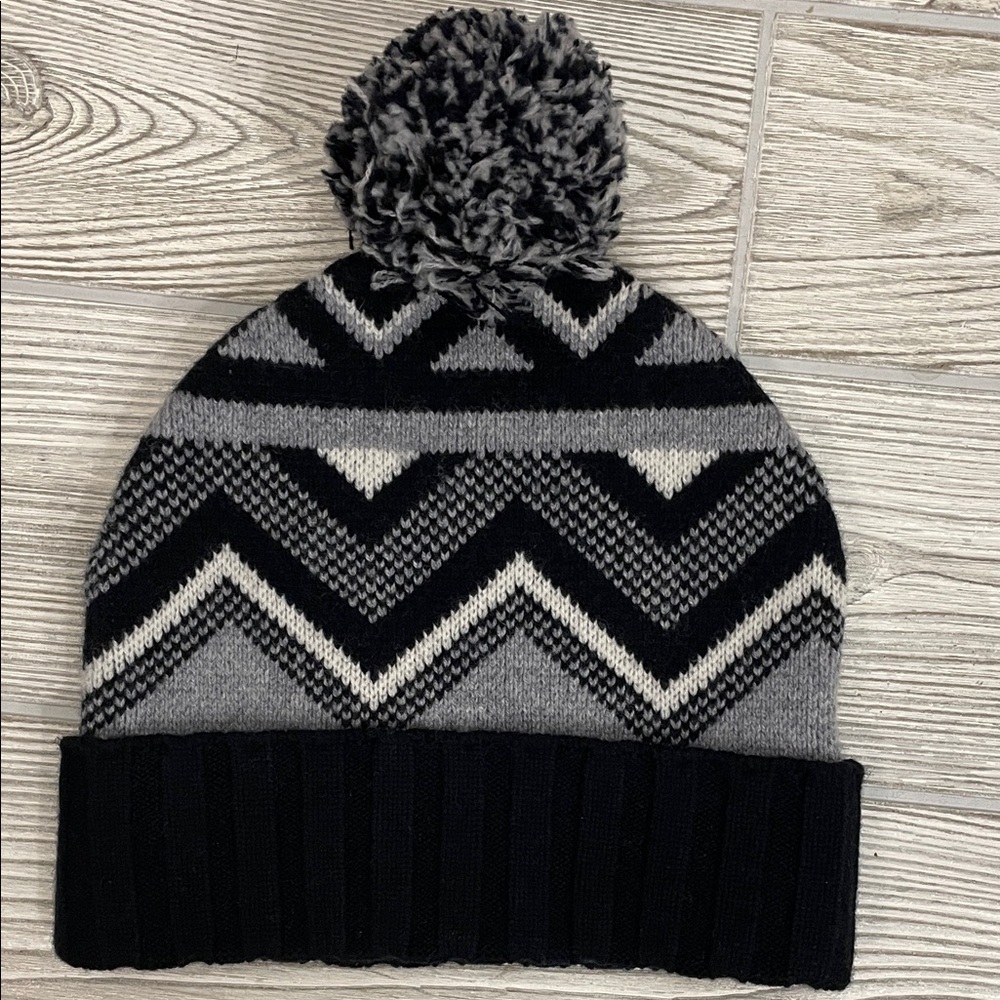 Nordstrom Cashmere Wool Fair Isle Pom Beanie In Black Gray Combo